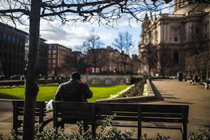 Man on Bench in Park